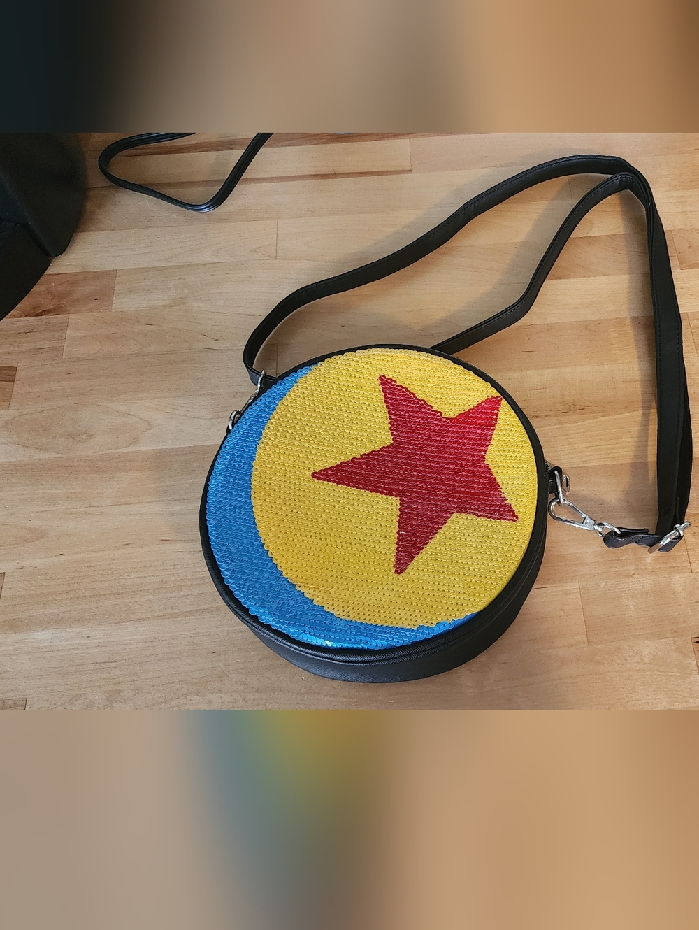 Loungefly Yellow Sequin Star & Blue Crescent Round Luxo Ball Crossbody Bag